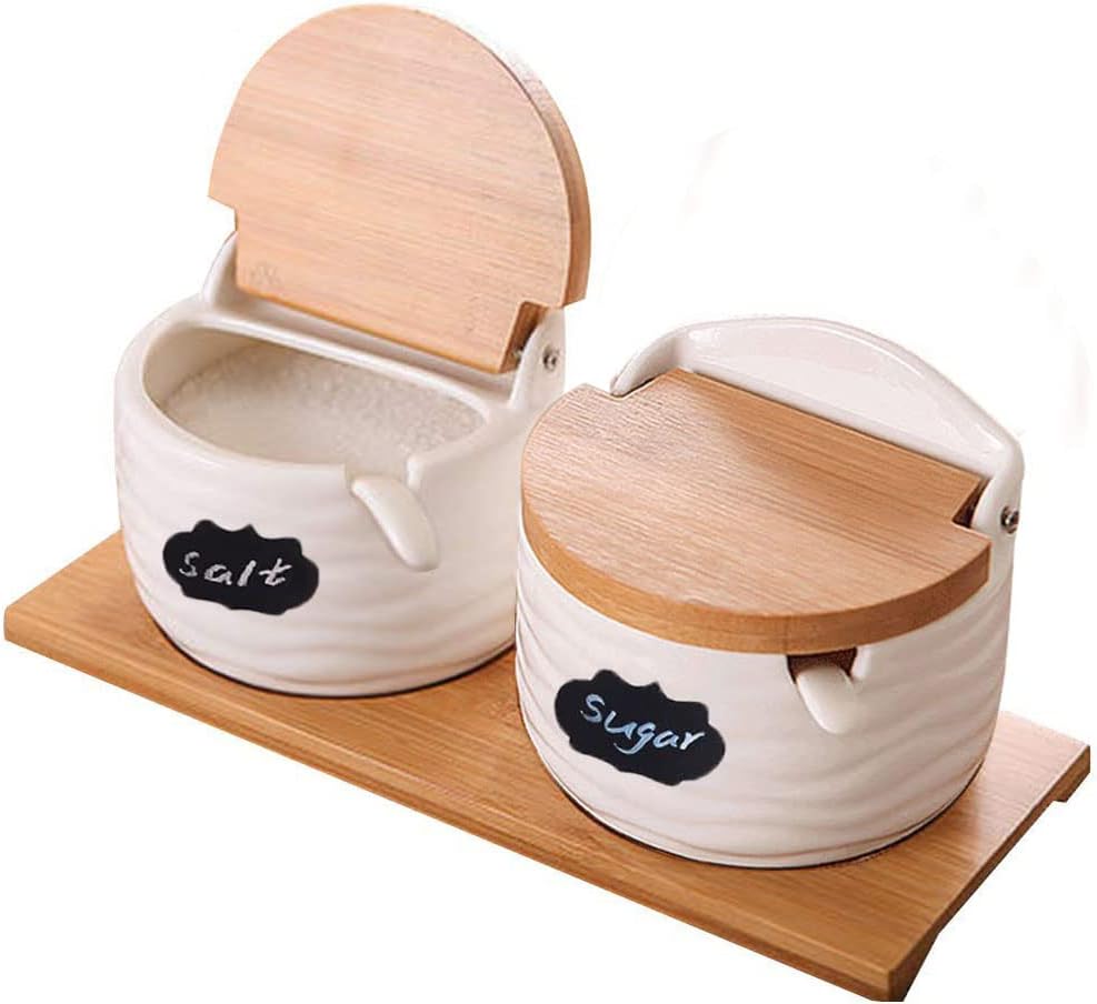 Tea Coffee Sugar Container - Ceramic Salt Cellars with Lids and