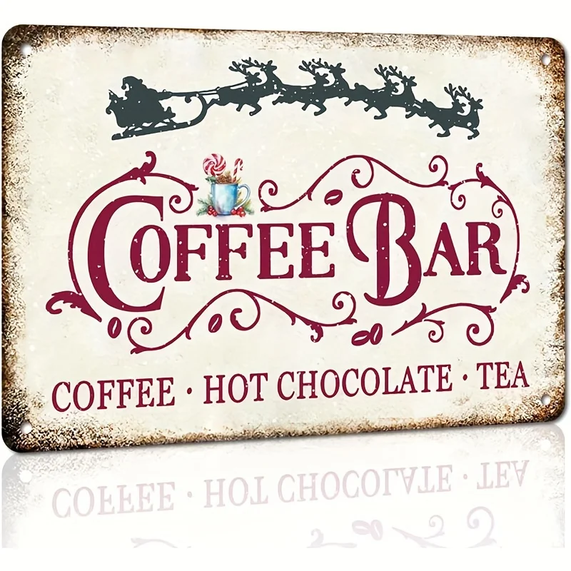 Coffee Tea Station - Vintage Christmas Coffee Bar Sign Hot