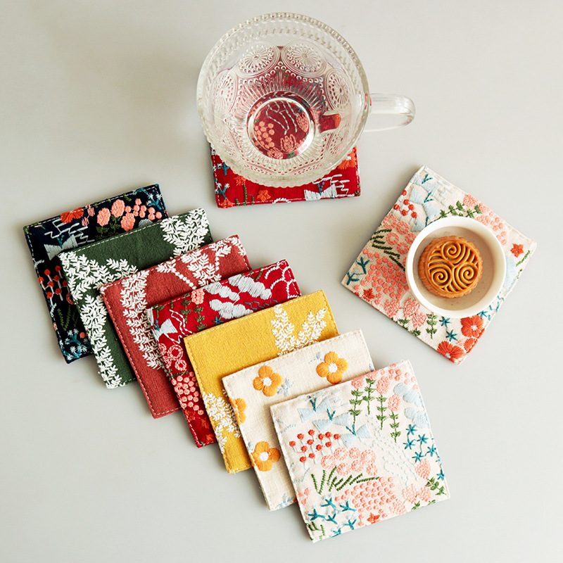 New Cotton Hemp Cup Mat Embroi - Coffee Plus Tea บทวิจารณ์และราคา