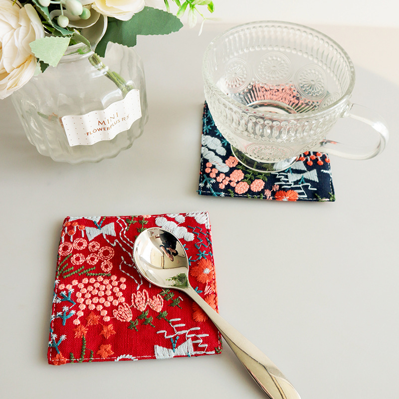 New Cotton Hemp Cup Mat Embroi - Coffee Plus Tea บทวิจารณ์และราคา