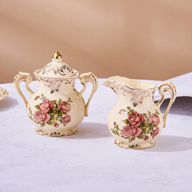 2pcs,Rose pattern ceramic milk - Tea Coffee Sugar Container บทวิจารณ์และราคา