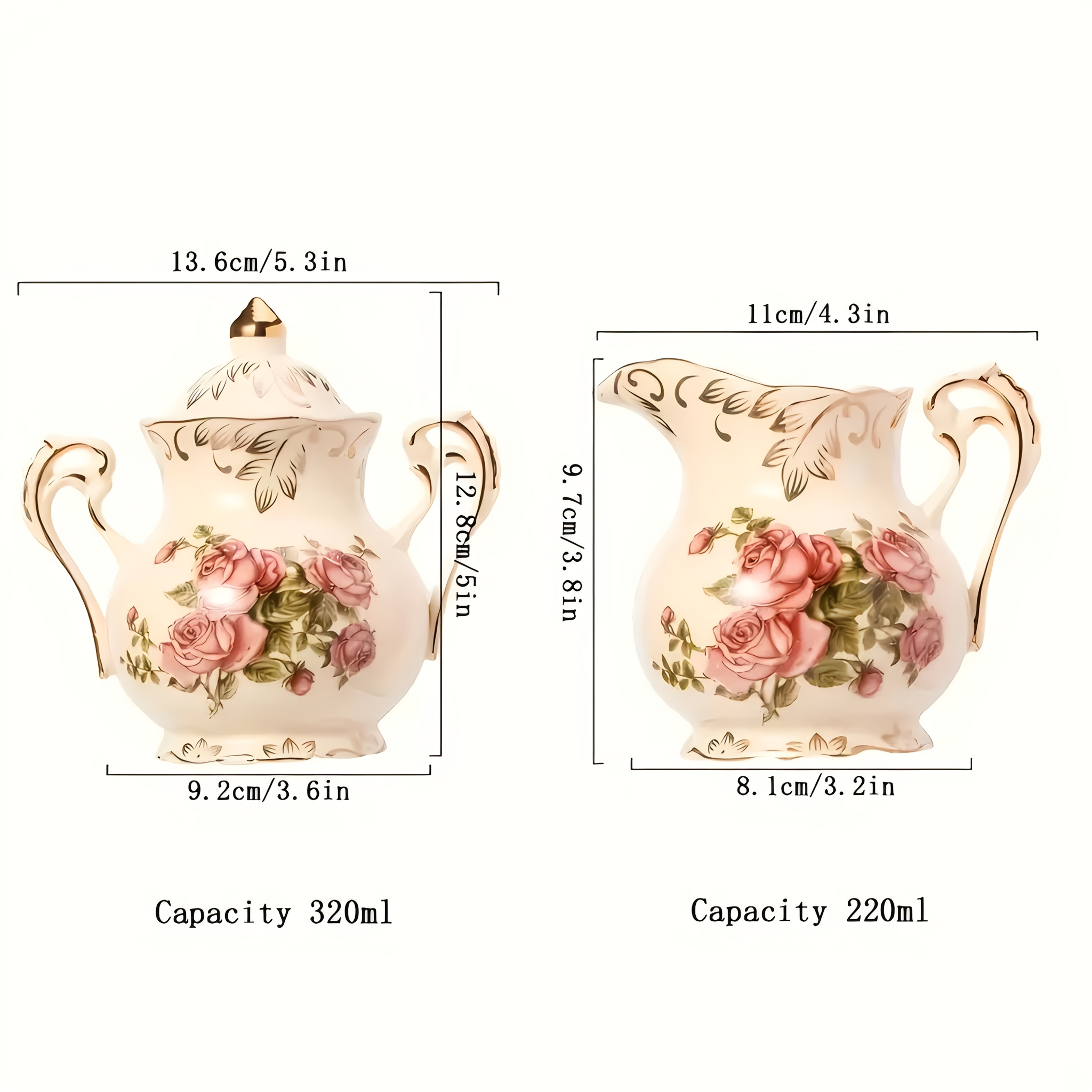 2pcs,Rose pattern ceramic milk - Tea Coffee Sugar Container บทวิจารณ์และราคา
