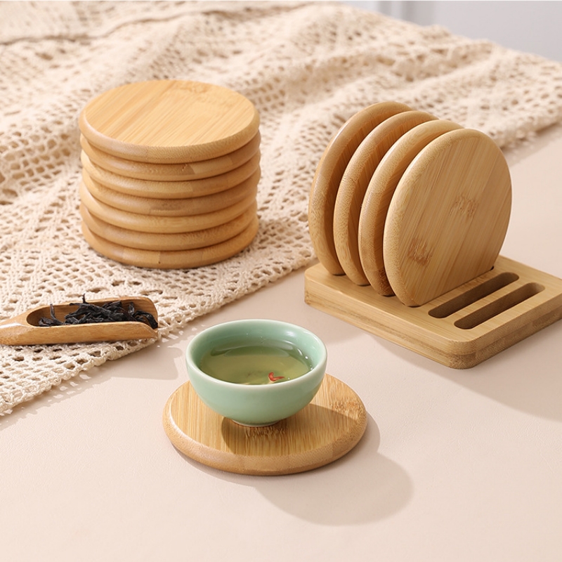 Bamboo Round Coaster Anti-scal - Coffee Tea Place บทวิจารณ์และราคา