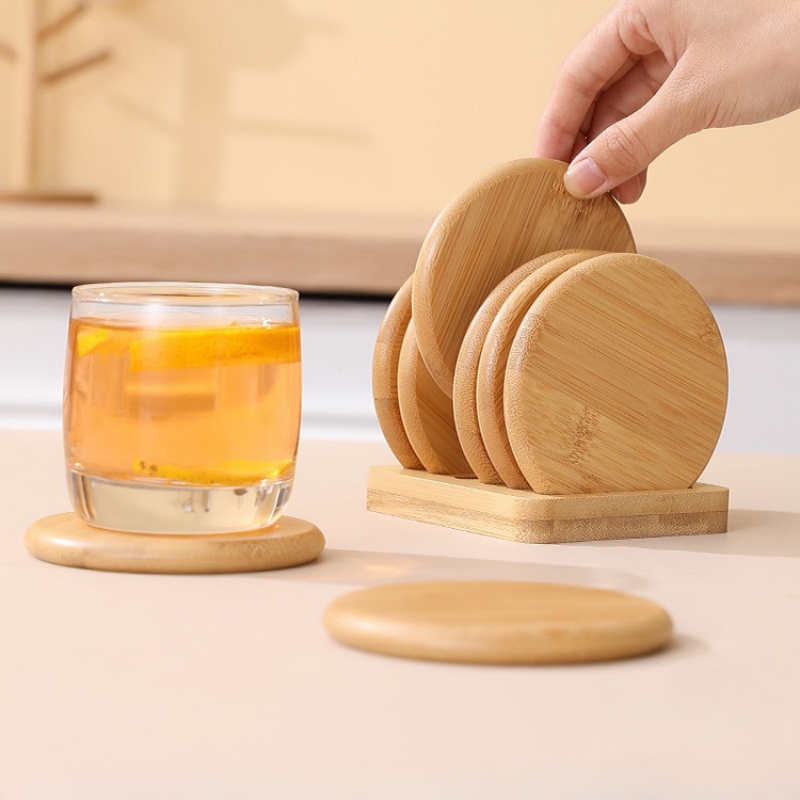 Bamboo Round Coaster Anti-scal - Coffee Tea Place บทวิจารณ์และราคา