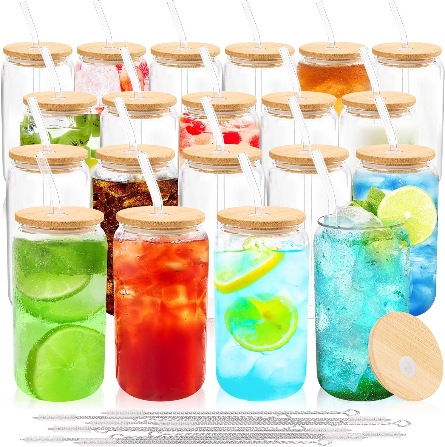 Glass Cups with Bamboo Lids an - Coffee Tea Boba บทวิจารณ์และราคา
