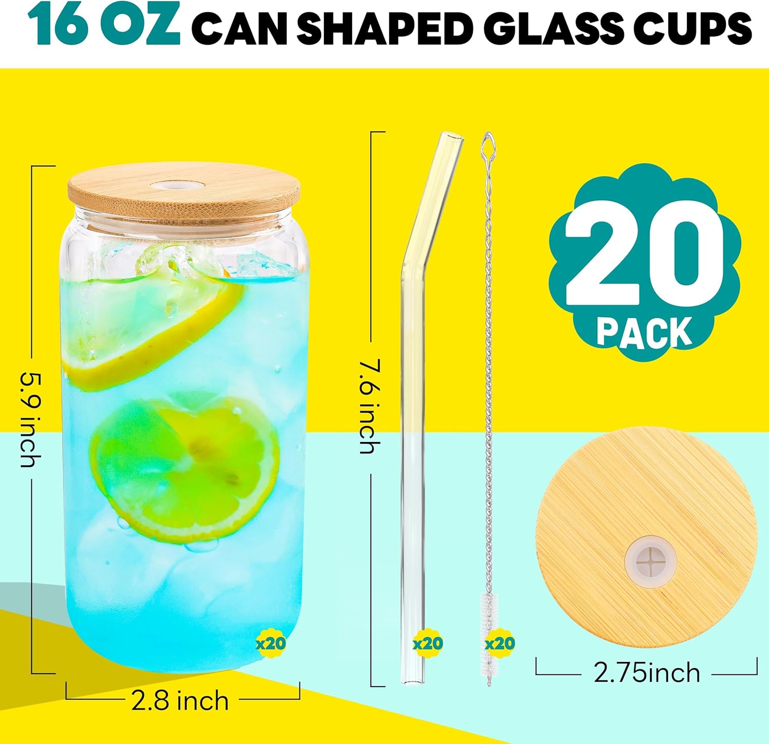 Glass Cups with Bamboo Lids an - Coffee Tea Boba บทวิจารณ์และราคา