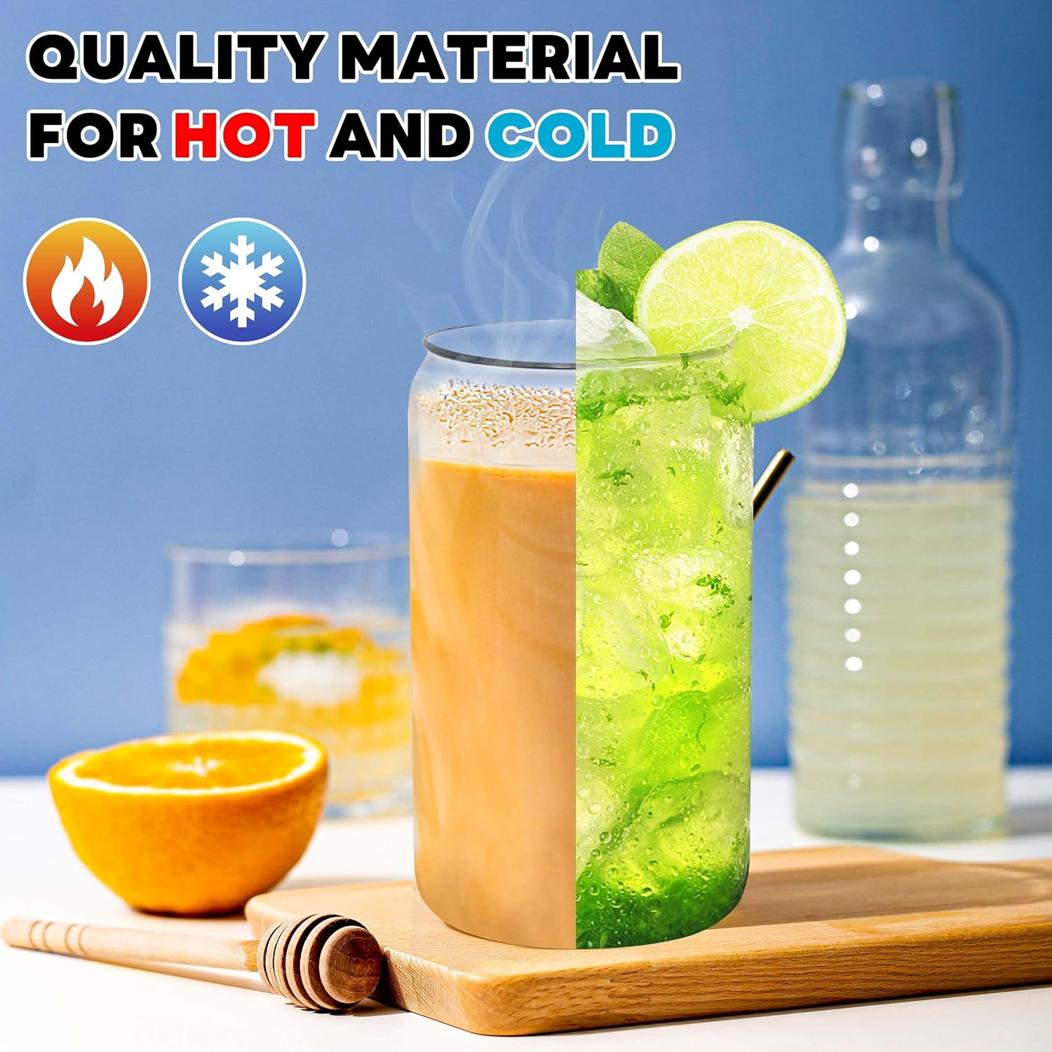 Glass Cups with Bamboo Lids an - Coffee Tea Boba บทวิจารณ์และราคา