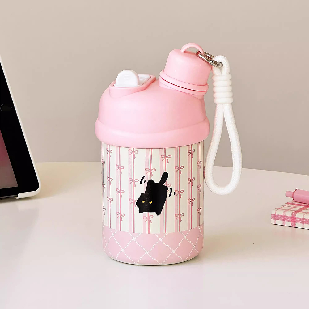 Kawaii Cat Bow Thermos Bottle  - Coffee Tea Boba บทวิจารณ์และราคา