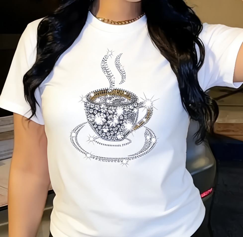 Women Rhinestone Coffee Cup T  - Coffee Tea Name บทวิจารณ์และราคา