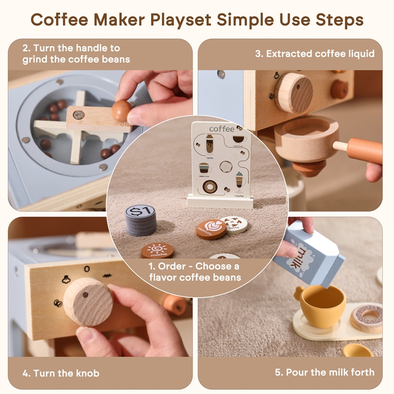 Kids Kitchen Toys Set Wooden C - Coffee Tea Game บทวิจารณ์และราคา