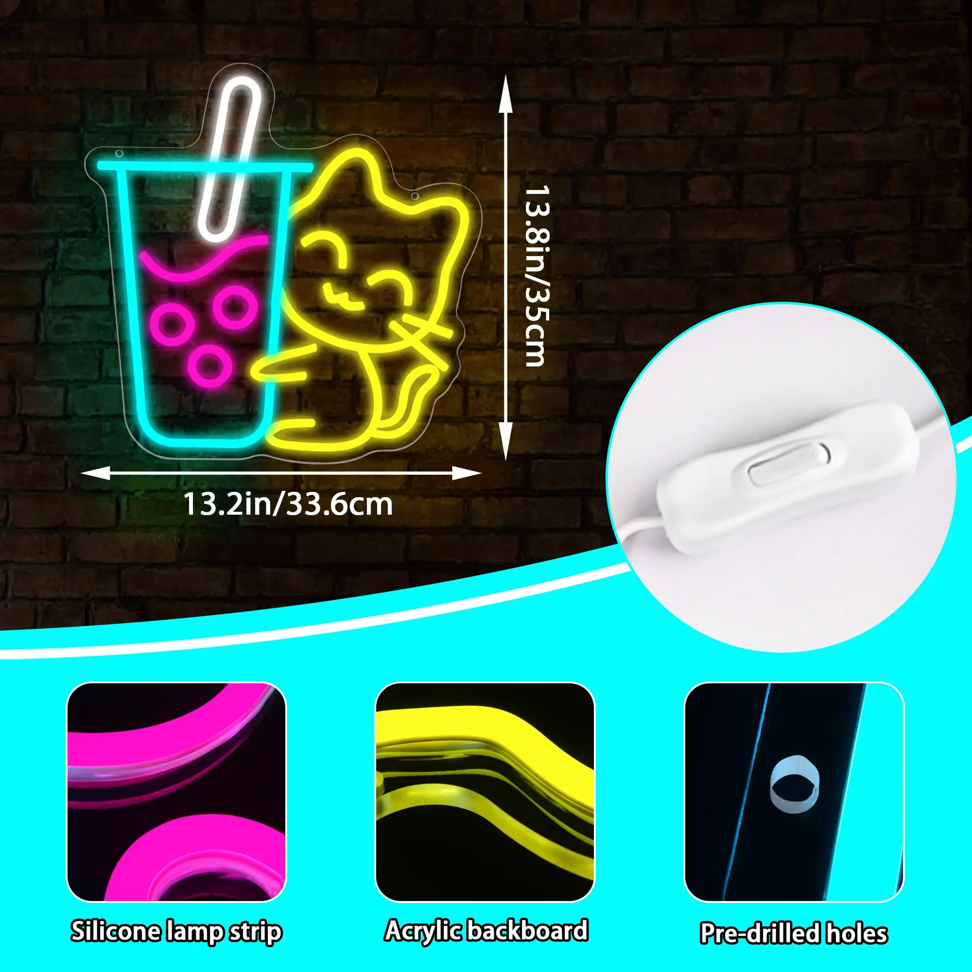 Cat Boba Tea Neon Sign for Wal - Coffee Tea Neon Sign บทวิจารณ์และราคา