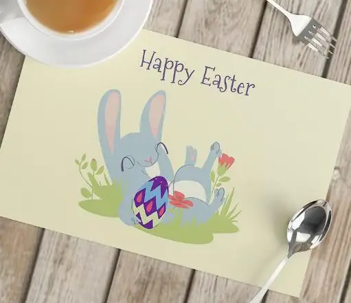 Cartoon Easter Bunny Eggs Prin - Coffee Tea Place บทวิจารณ์และราคา