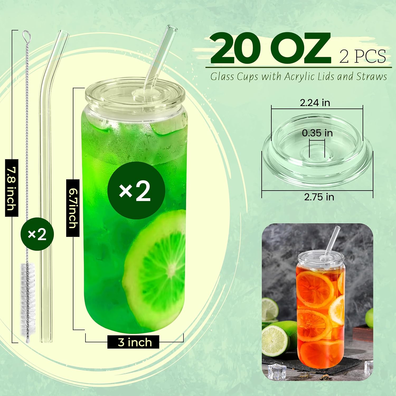 20 oz Glass Cups with Acrylic  - Coffee Tea Boba บทวิจารณ์และราคา