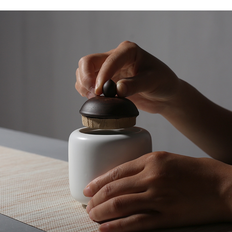 Ceramic Tea Pot Wooden Lid Por - Tea Coffee Sugar Container บทวิจารณ์และราคา
