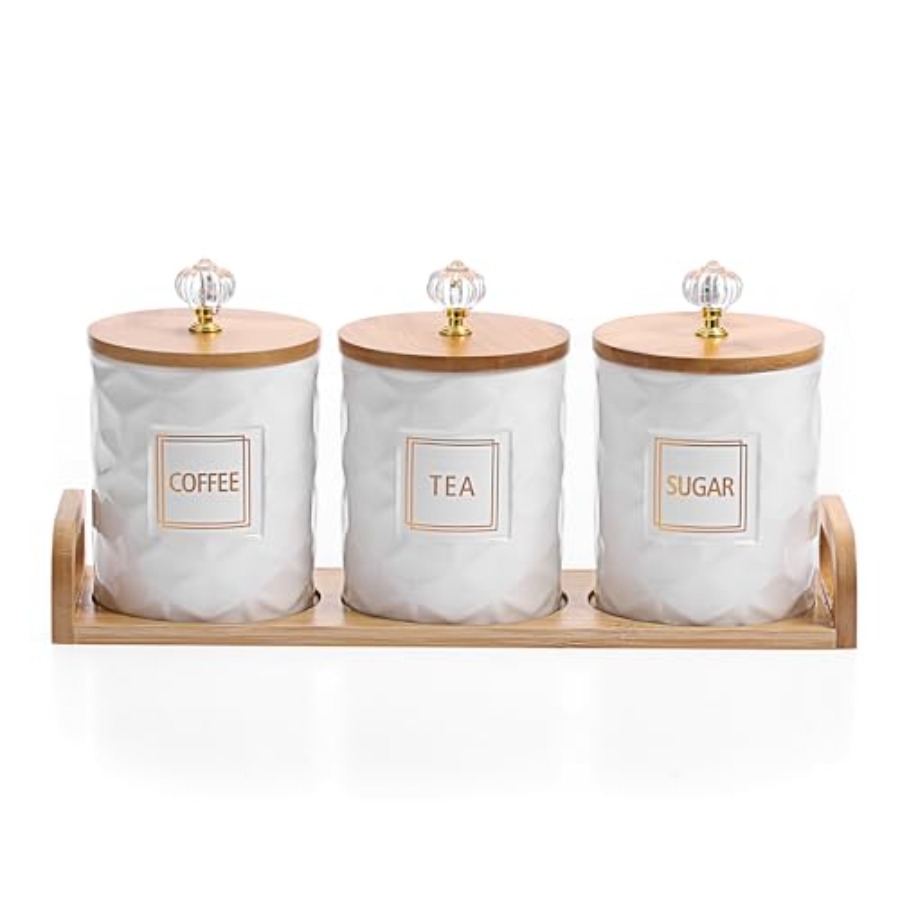 Set of 3 Ceramic Canisters Set - Tea Coffee Sugar Container บทวิจารณ์และราคา