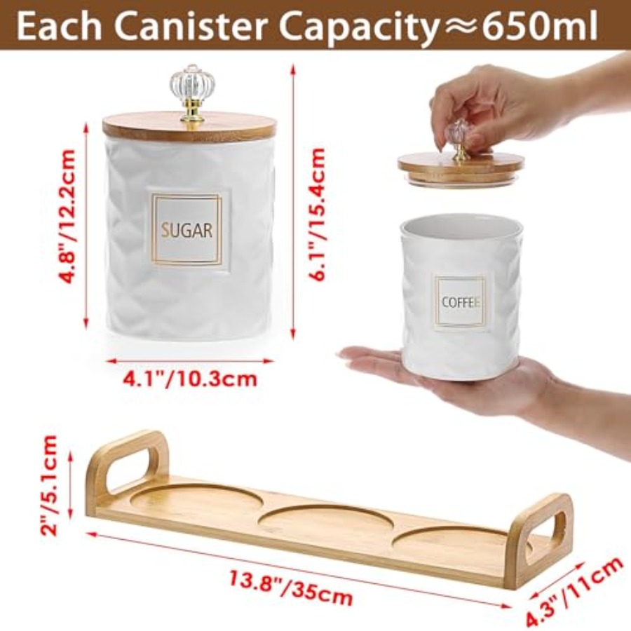 Set of 3 Ceramic Canisters Set - Tea Coffee Sugar Container บทวิจารณ์และราคา