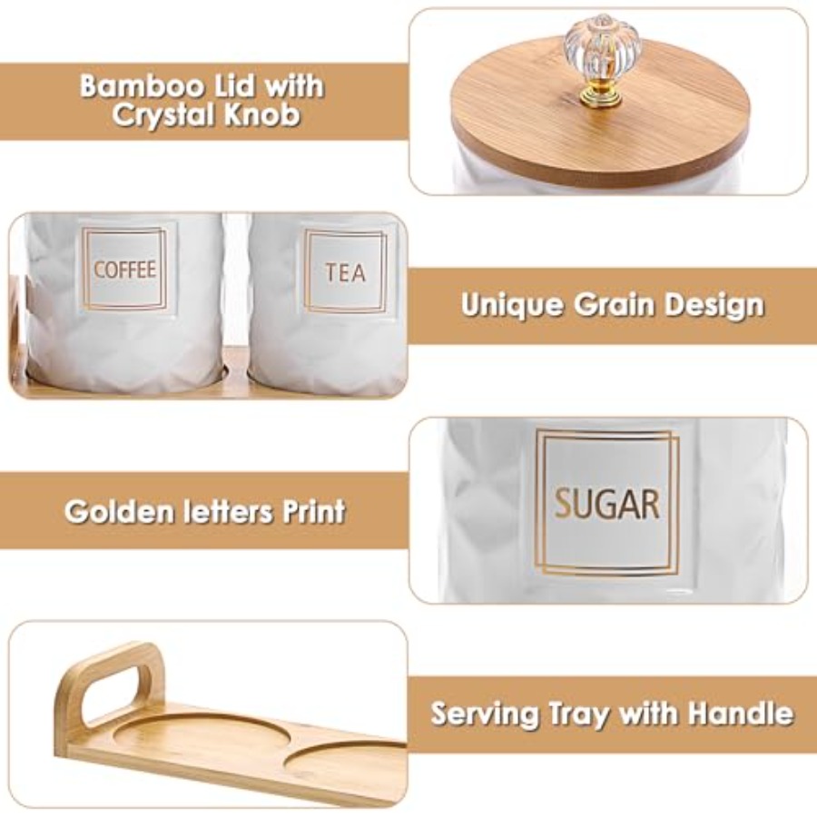 Set of 3 Ceramic Canisters Set - Tea Coffee Sugar Container บทวิจารณ์และราคา