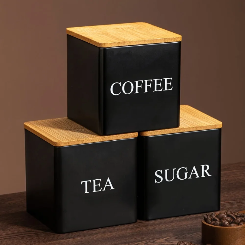 500ml Black White Box with Lid - Tea Coffee Sugar Container บทวิจารณ์และราคา