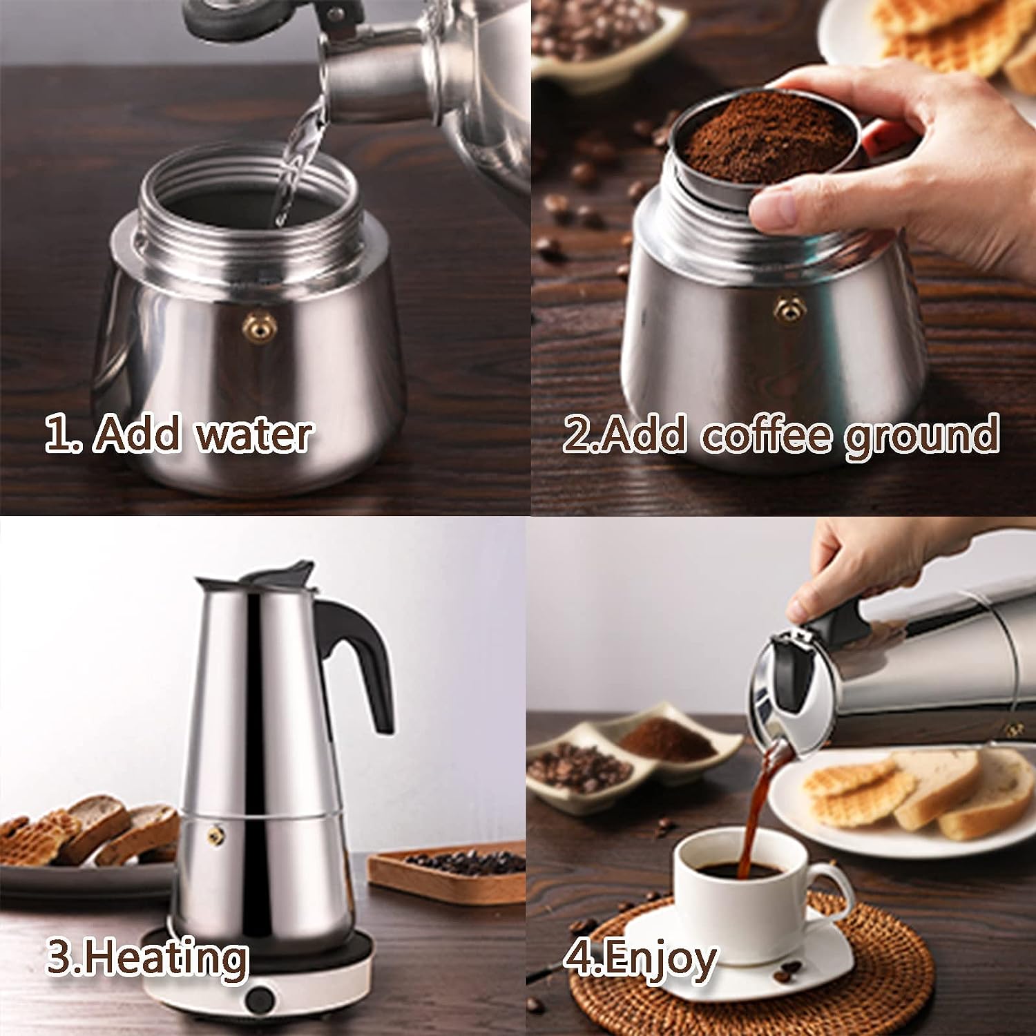 4/6/9 Cups Moka Pot Caffe Mach - Coffee Tea Mugs บทวิจารณ์และราคา
