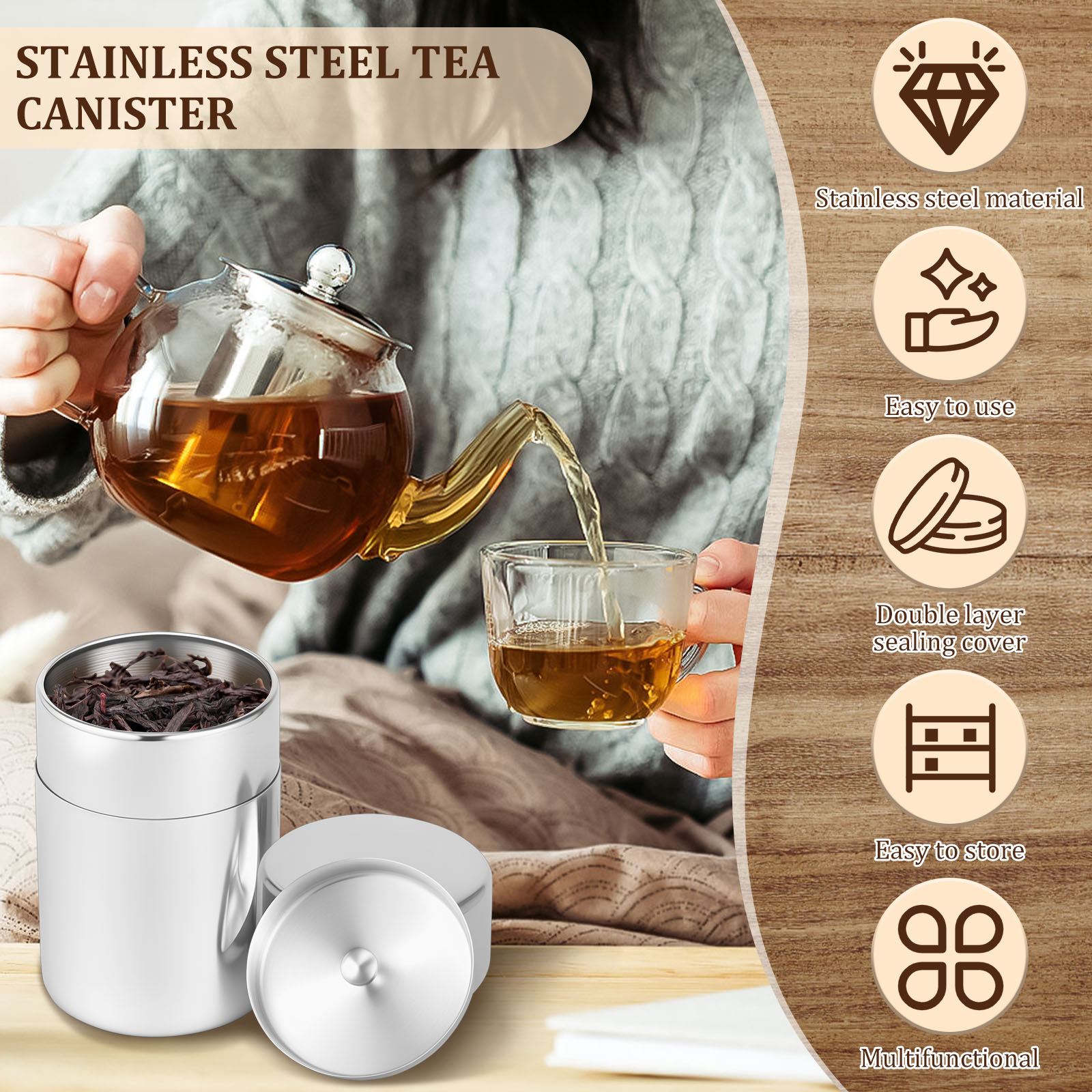 Stainless Steel Tea Leaf Tins  - Tea Coffee Sugar Container บทวิจารณ์และราคา
