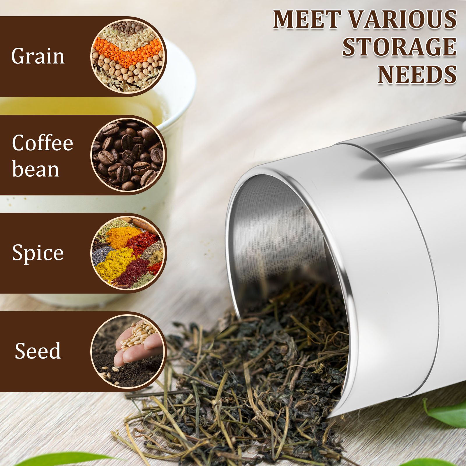 Stainless Steel Tea Leaf Tins  - Tea Coffee Sugar Container บทวิจารณ์และราคา
