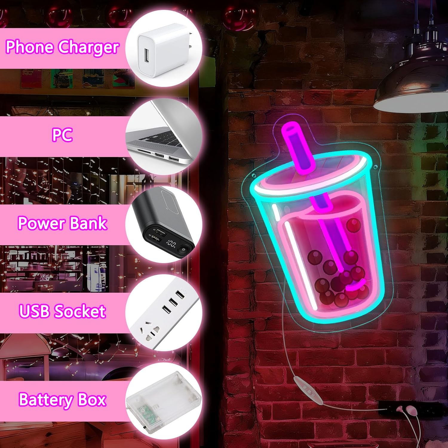 Bubble Tea Neon Sign USB Power - Coffee Tea Neon Sign บทวิจารณ์และราคา